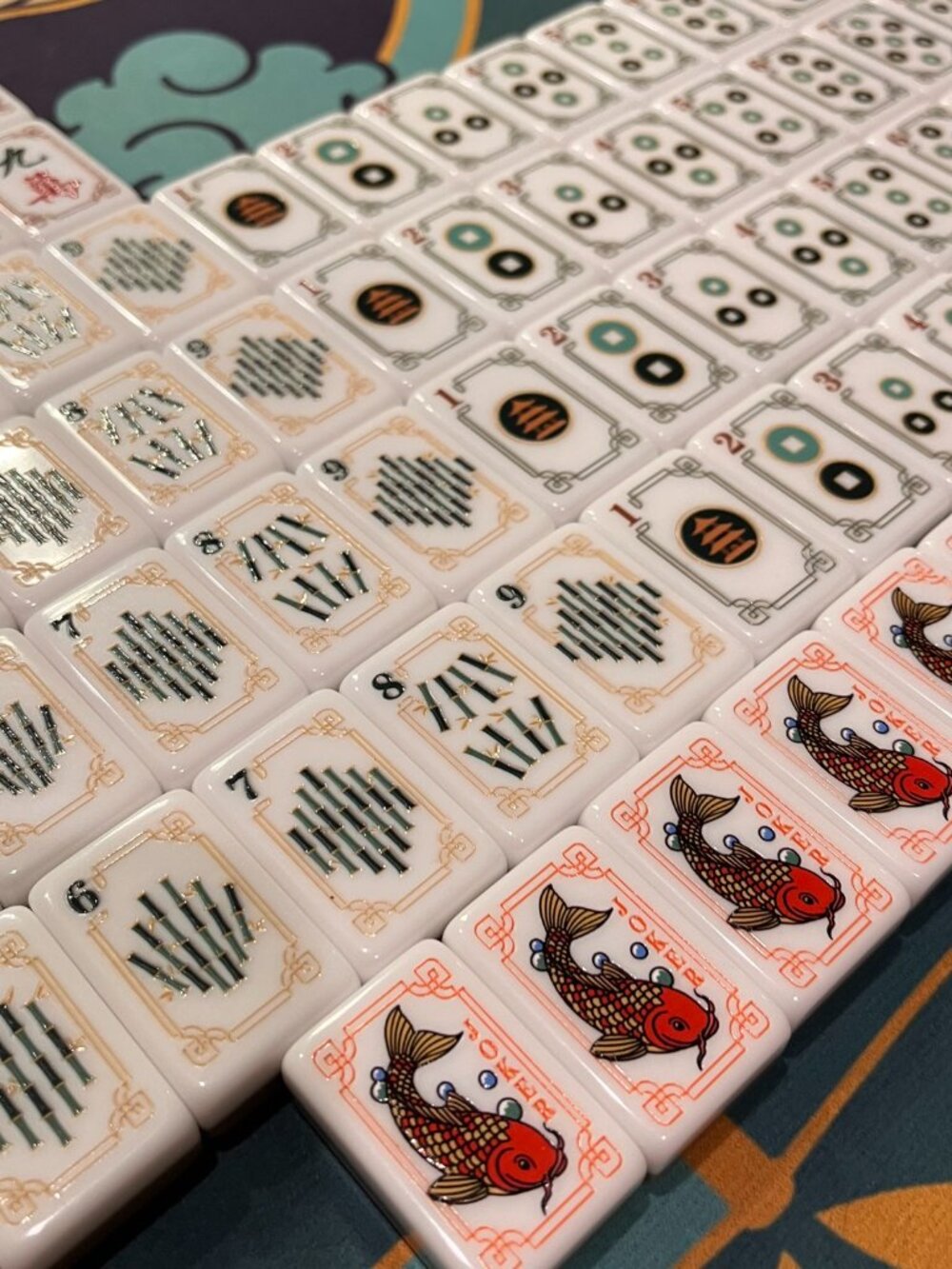Designer Inspired American Mahjong Set - Tiles, Mat, Dice with Koi Cranes - Picture 12 of 17